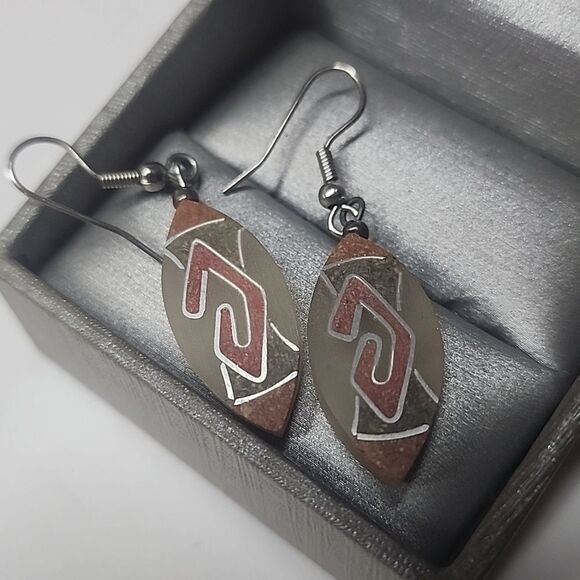 Frosted Glass Tribal Dangle Earrings - Picture 2 of 3